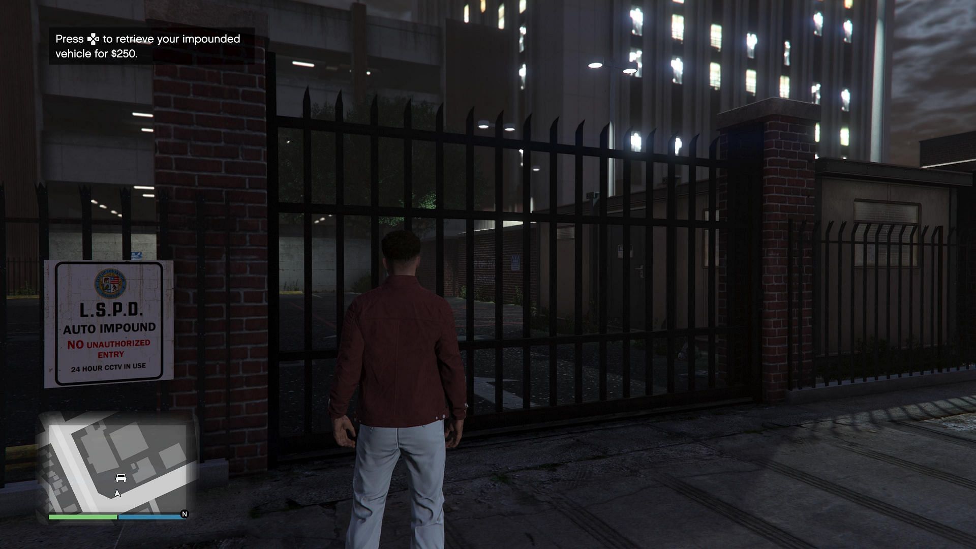 Stand near one of the gates and press the prompted button to pay the fee (Image via Rockstar Games)